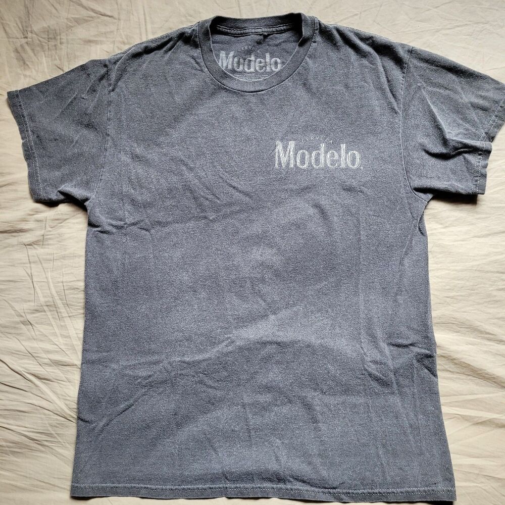 Modelo Especial T-Shirt Mens Medium Black Acid Wash Beer Bottle Floral Back Hit